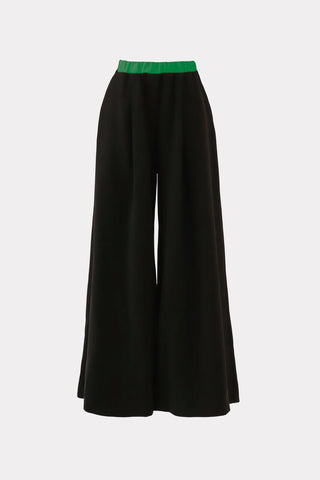 Wide-Leg Black Trousers With Contrasting Waistband Green
