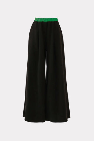Wide-Leg Black Trousers With Contrasting Waistband Green - Julia Allert