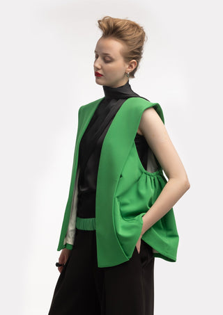 Wide-Leg Black Trousers With Contrasting Waistband Green - Julia Allert