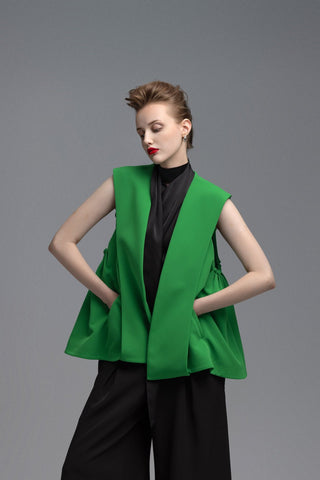 Wide-Leg Black Trousers With Contrasting Waistband Green - Julia Allert