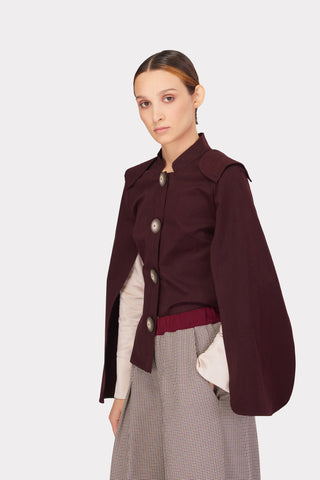 Tailored Structured Cape Blazer Burgundy