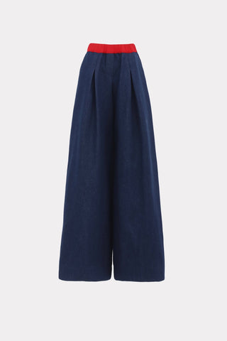 Wide-Leg Denim Trousers With Elastic Waistband – Blue - Julia Allert