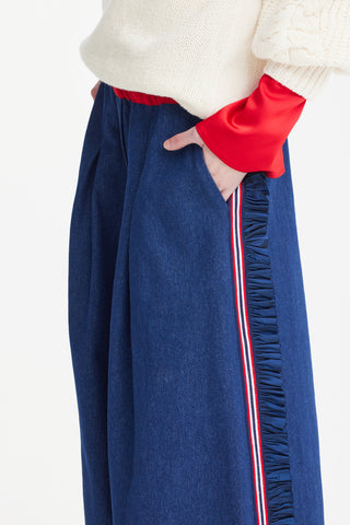 Wide-Leg Denim Trousers With Elastic Waistband – Blue