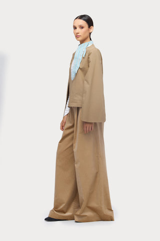 Wide-Leg Soft Corduroy Trousers Beige