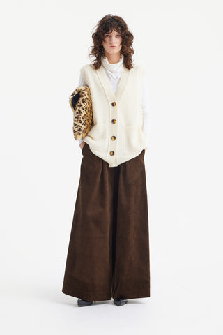 Wide-Leg Soft Corduroy Trousers Brown