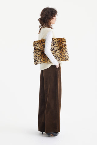 Wide-Leg Soft Corduroy Trousers Brown