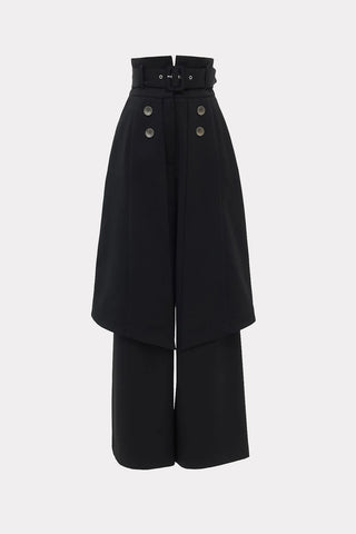 Wide Leg Trousers With Skirt Overlay Black