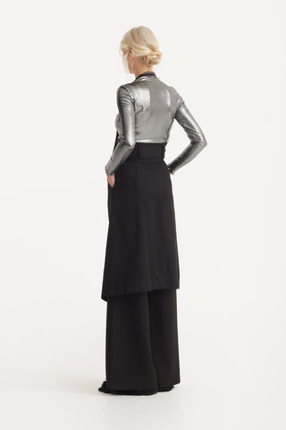 Glitter-Effect Fitted Long Sleeve Blouse Silver