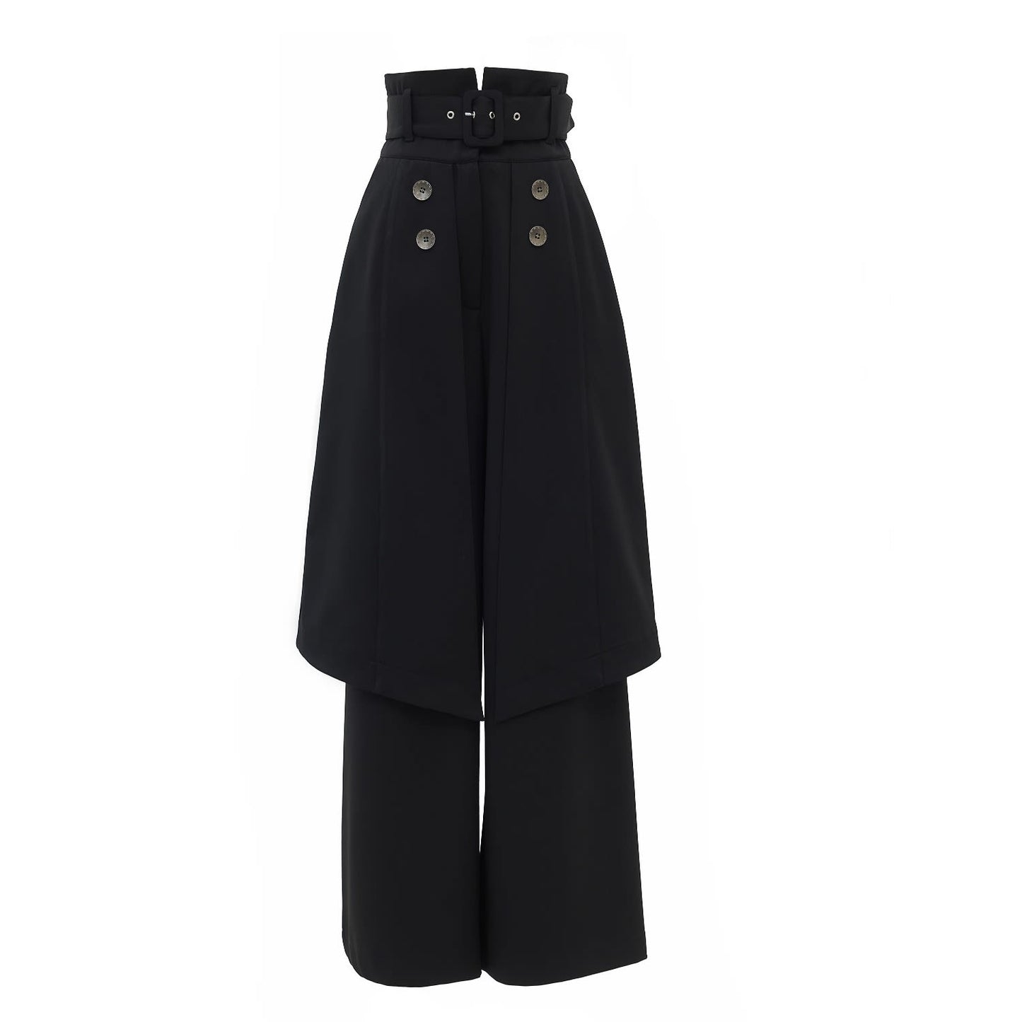 Wide Leg Trousers With Skirt Overlay Black