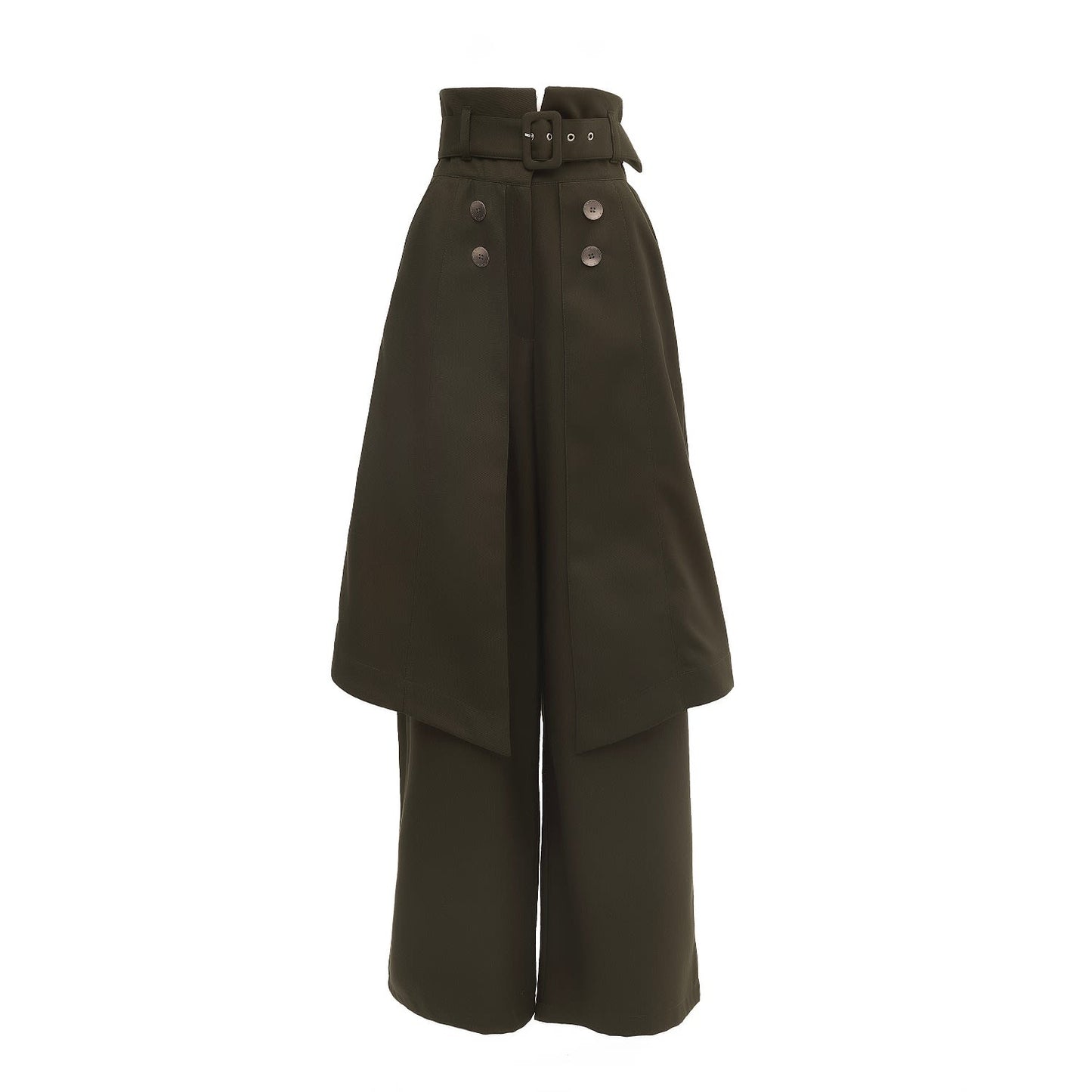 Wide Leg Trousers With Skirt Overlay Dark Green