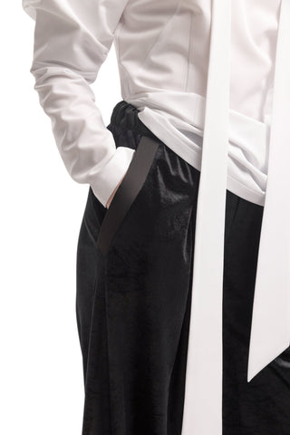 Wide-Leg Velvet Trousers With Satin Details Black - Julia Allert