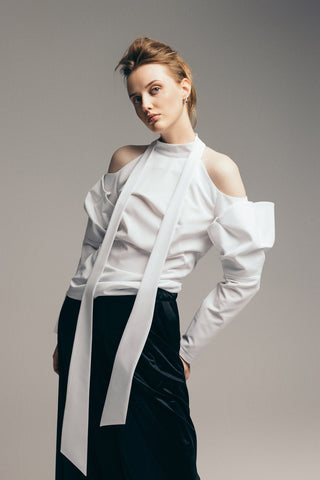 Wide-Leg Velvet Trousers With Satin Details Black - Julia Allert