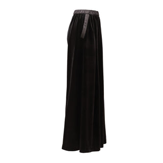 Wide-Leg Velvet Trousers With Satin Details Black - Julia Allert