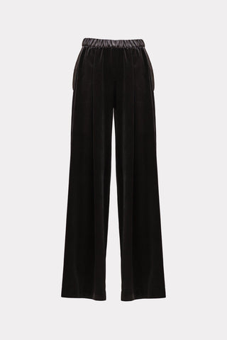 Wide-Leg Velvet Trousers With Satin Details Black - Julia Allert