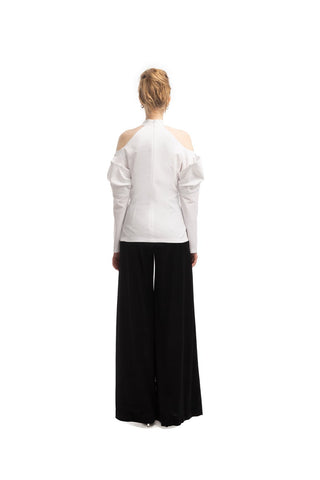 Wide-Leg Velvet Trousers With Satin Details Black - Julia Allert