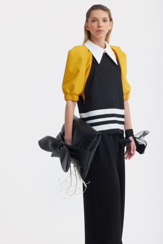 Designer Black Blouse Puff Sleeves Mustard