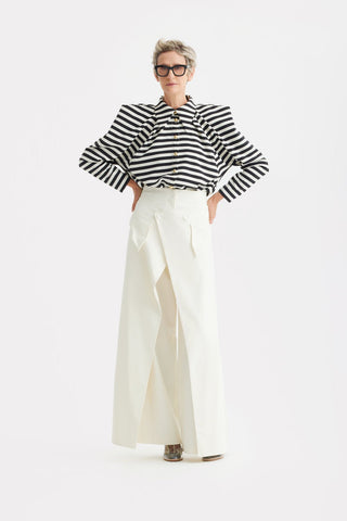 Work & Occasion - Structured Shoulder Blouse Black-White - Julia Allert