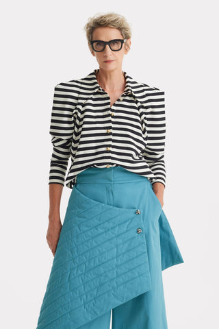 Work & Occasion - Structured Shoulder Blouse Black-White - Julia Allert