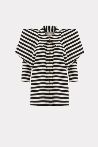 Work & Occasion - Structured Shoulder Blouse Black-White - Julia Allert