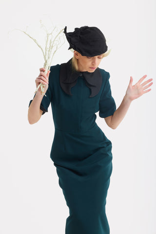 Polished Fitted Midi Short Sleeve Dress - Green