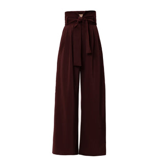 Burgundy High Waist Long Wide Leg Trousers