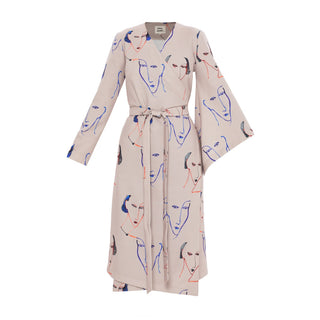 Fashion Asymmetrical Beige Dress With Faces Print