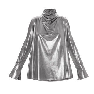 Designer Longsleeve Blouse Metallic Silver