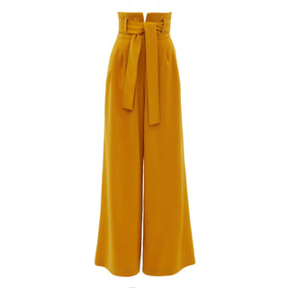 Yellow High Waist Long Wide Leg Trousers