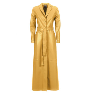 Yellow Long Button-Up Eco-Leather Trench