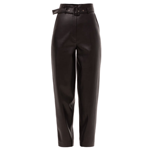 Black Faux Leather Fit Trousers With Belt