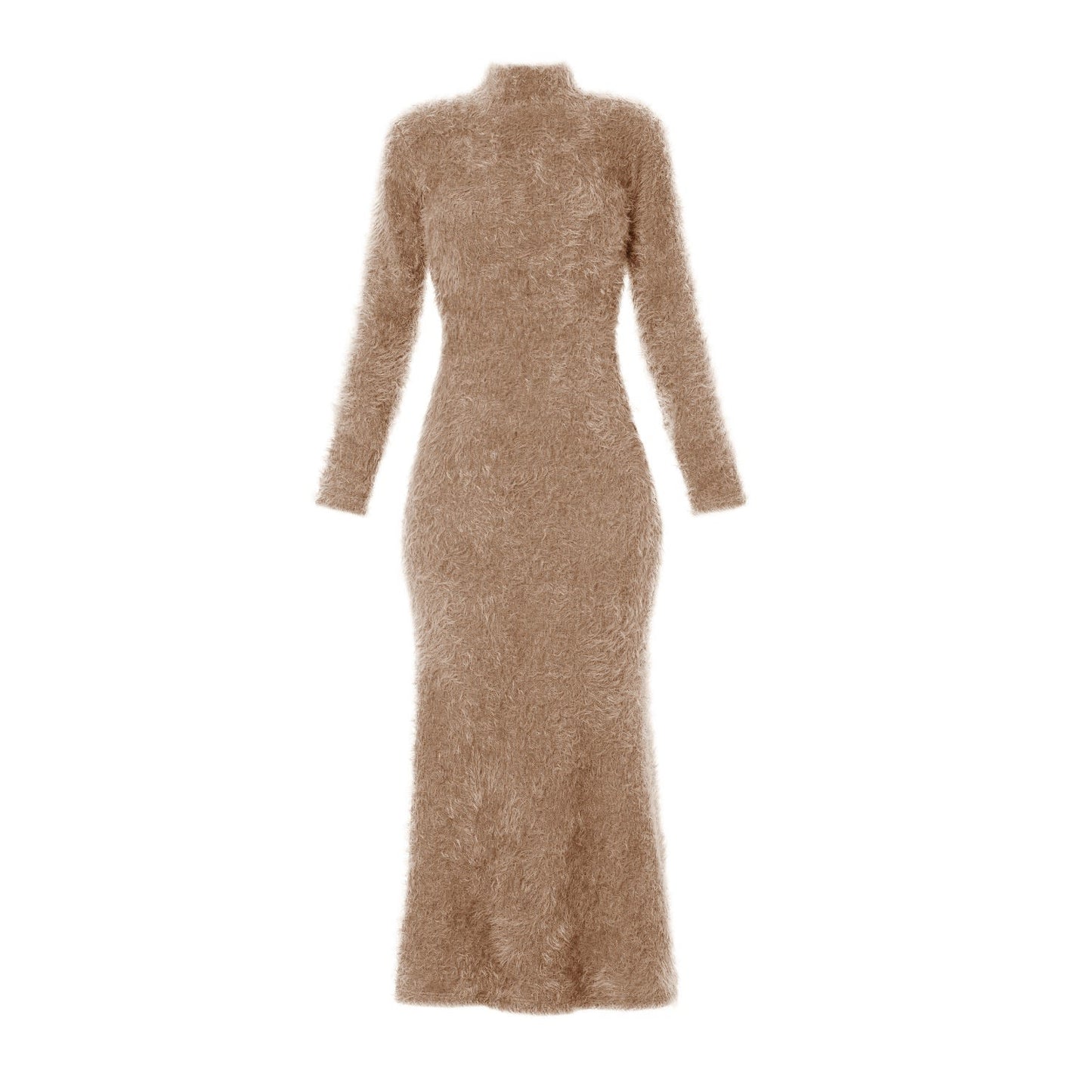 Stylish Fitted Long Fleecy Dress - Neutrals